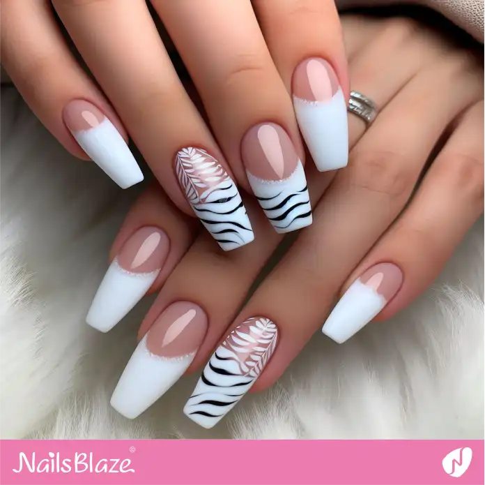 White French Nails Zebra Design | Animal Print Nails - NB2501